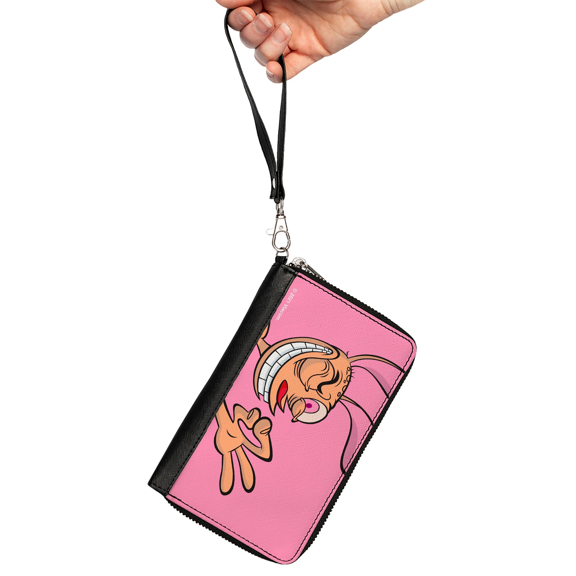 PU Zip Around Wallet Rectangle - The Ren & Stimpy Show Ren Winking Pose CLOSE-UP Pink Clutch Zip Around Wallets Ren and Stimpy