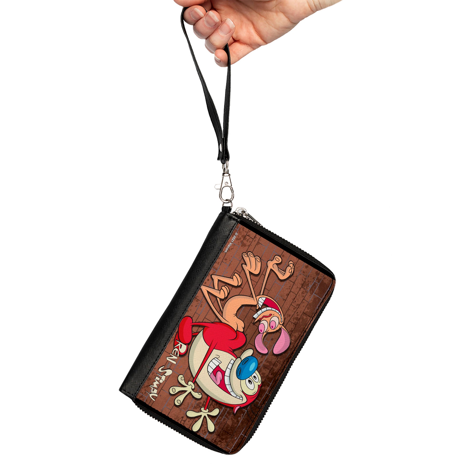 PU Zip Around Wallet Rectangle - The Ren & Stimpy Show Booty Bump Pose Brick Wall Browns Clutch Zip Around Wallets Ren and Stimpy