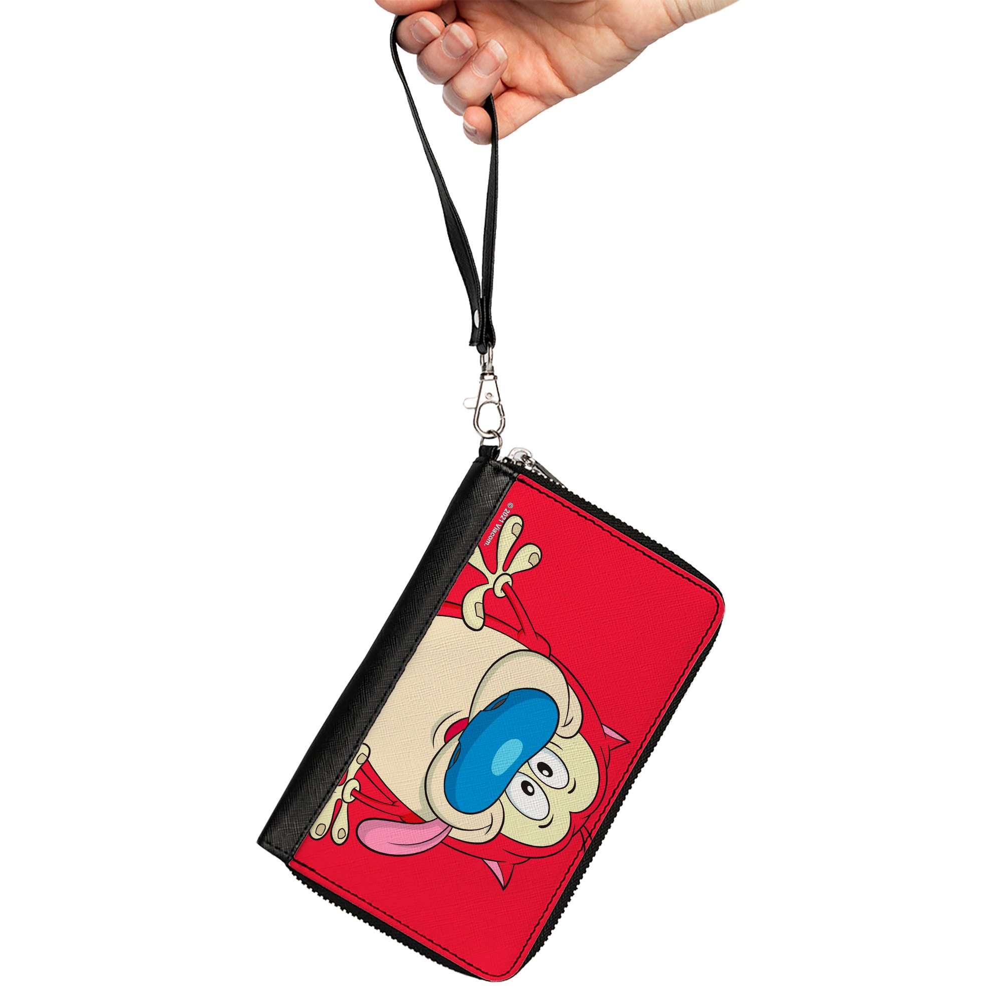 PU Zip Around Wallet Rectangle - The Ren & Stimpy Show Stimpy Smiling Pose CLOSE-UP Red Clutch Zip Around Wallets Ren and Stimpy