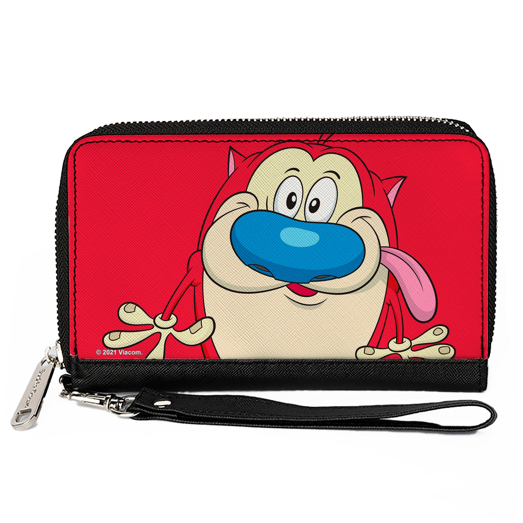 PU Zip Around Wallet Rectangle - The Ren & Stimpy Show Stimpy Smiling Pose CLOSE-UP Red Clutch Zip Around Wallets Ren and Stimpy