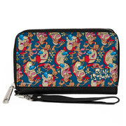PU Zip Around Wallet Rectangle - REN AND STIMPY Multi-Pose Collage Blue Clutch Zip Around Wallets Ren and Stimpy