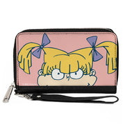 PU Zip Around Wallet Rectangle - Rugrats Angelica Face CLOSE-UP Pink Clutch Zip Around Wallets Rugrats