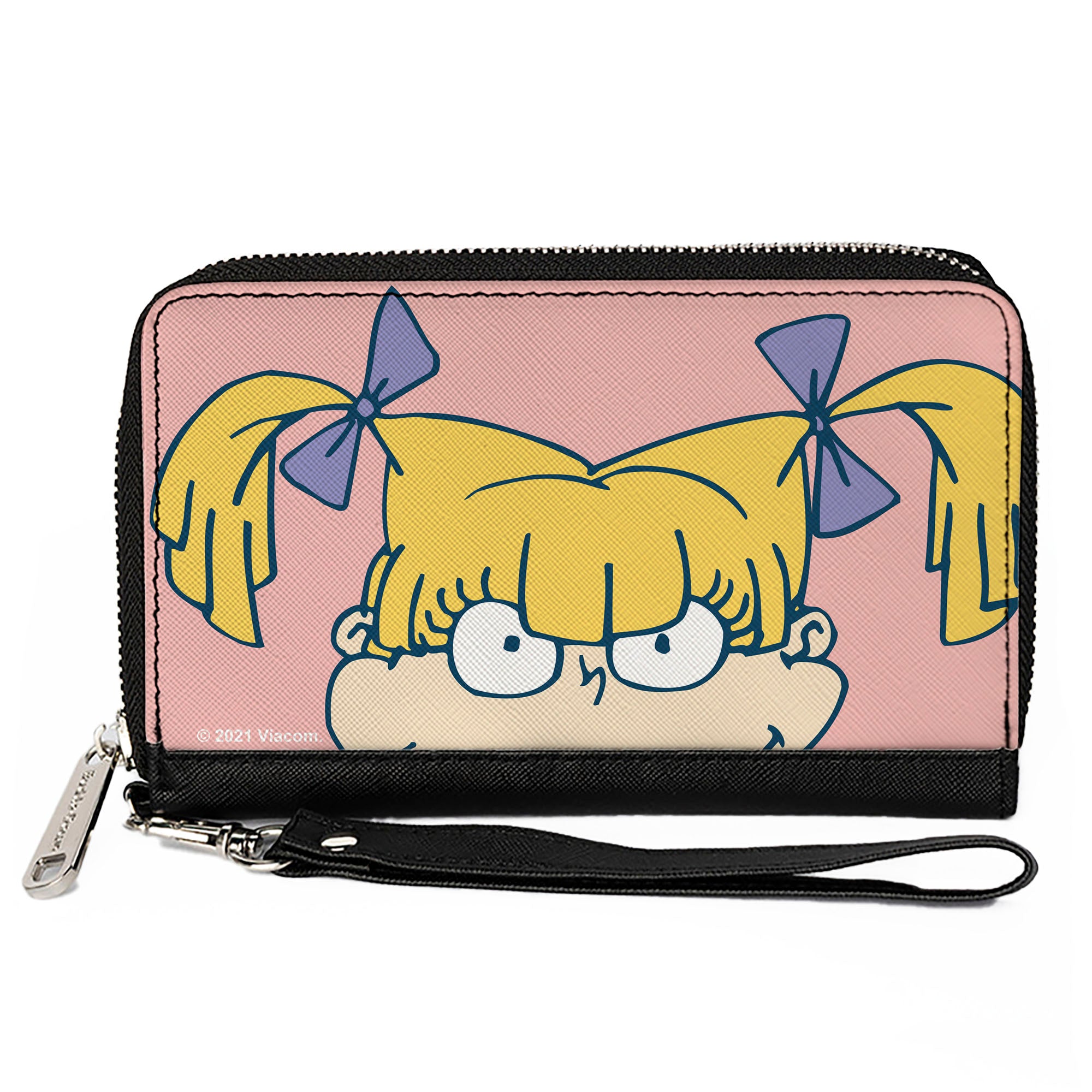 PU Zip Around Wallet Rectangle - Rugrats Angelica Face CLOSE-UP Pink Clutch Zip Around Wallets Rugrats