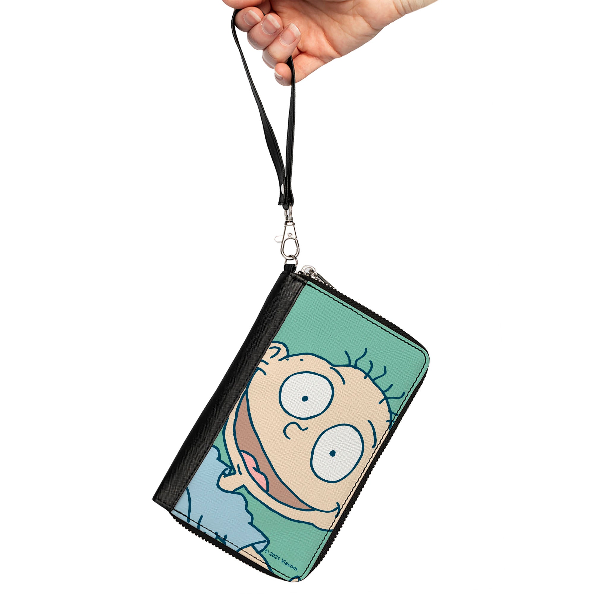 PU Zip Around Wallet Rectangle - Rugrats Tommy Pickles Face CLOSE-UP Seafoam Green Clutch Zip Around Wallets Rugrats