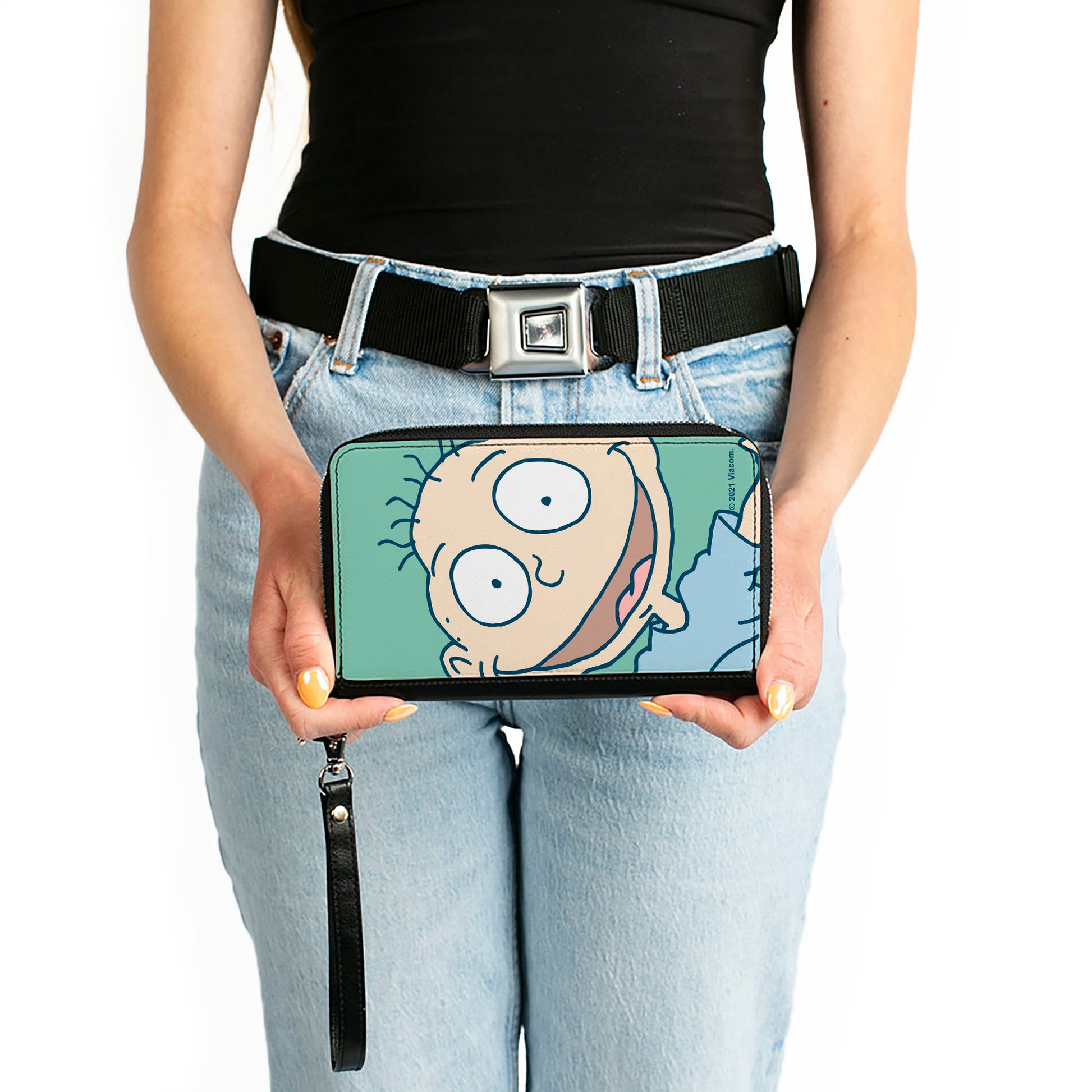 PU Zip Around Wallet Rectangle - Rugrats Tommy Pickles Face CLOSE-UP Seafoam Green Clutch Zip Around Wallets Rugrats