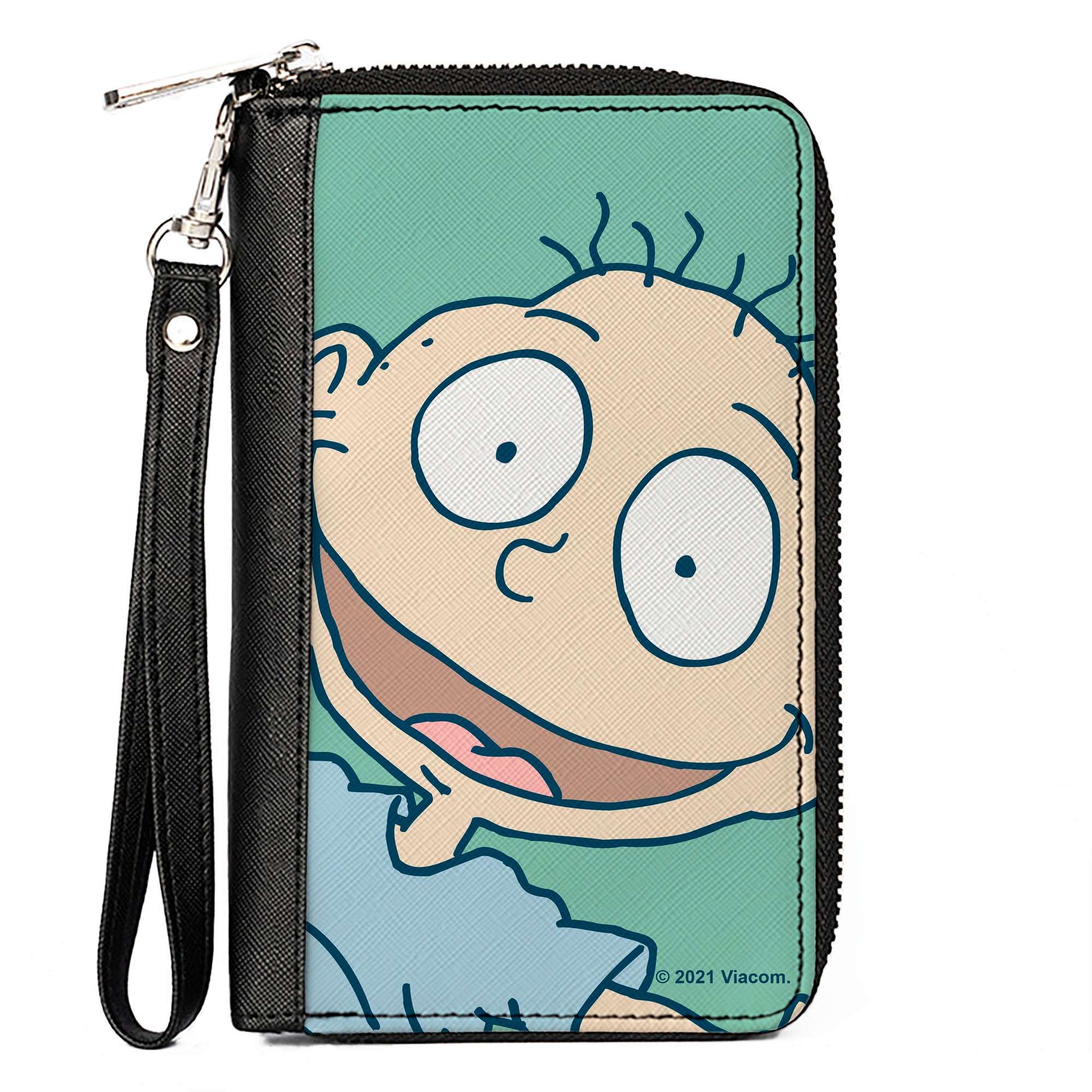 PU Zip Around Wallet Rectangle - Rugrats Tommy Pickles Face CLOSE-UP Seafoam Green Clutch Zip Around Wallets Rugrats
