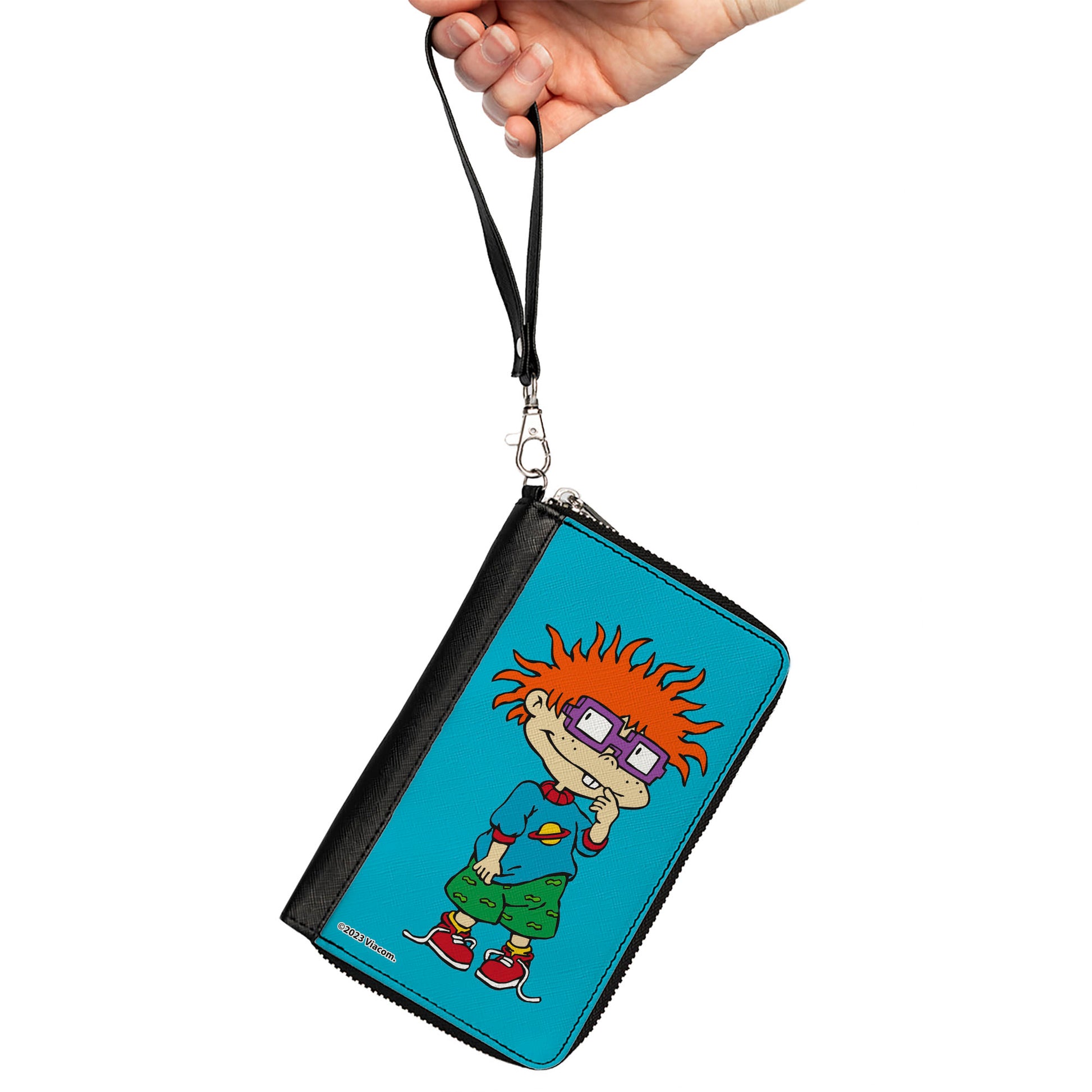 PU Zip Around Wallet Rectangle - Rugrats Chuckie Pose Blue Clutch Zip Around Wallets Rugrats
