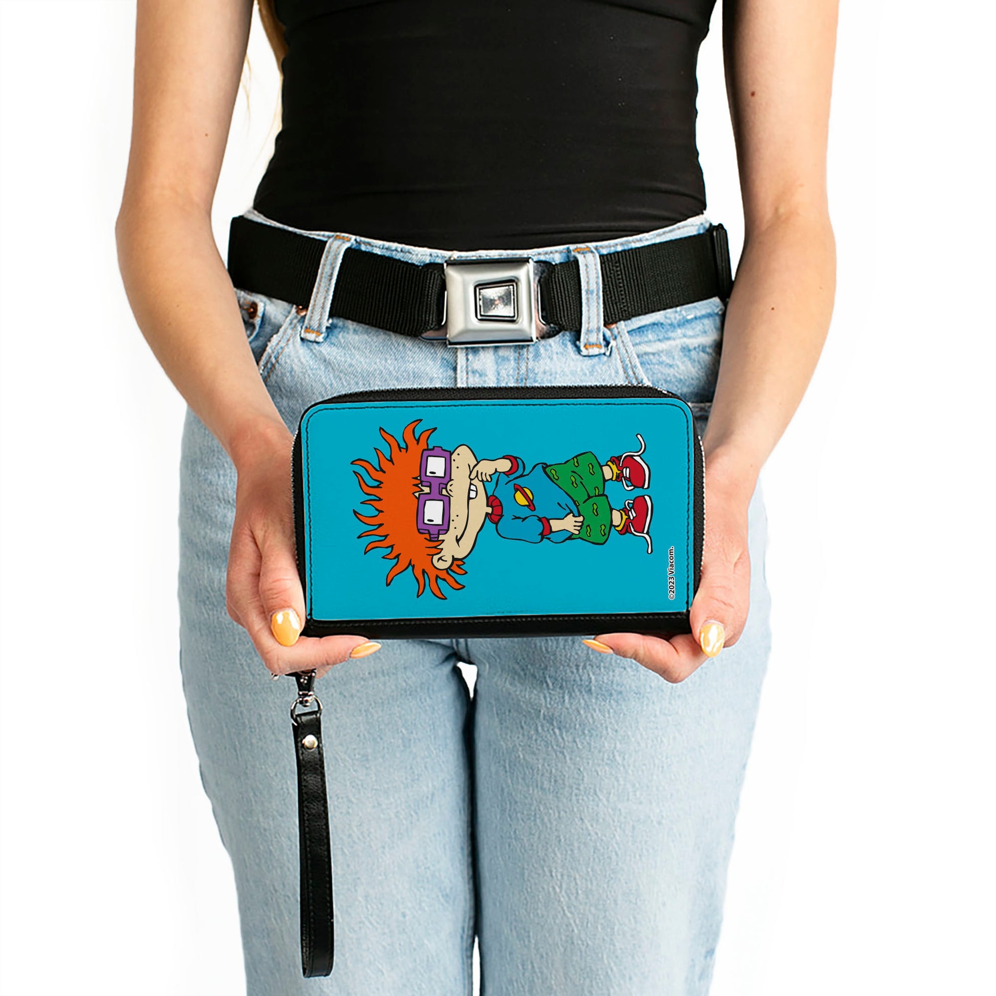 PU Zip Around Wallet Rectangle - Rugrats Chuckie Pose Blue Clutch Zip Around Wallets Rugrats