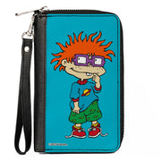 PU Zip Around Wallet Rectangle - Rugrats Chuckie Pose Blue Clutch Zip Around Wallets Rugrats