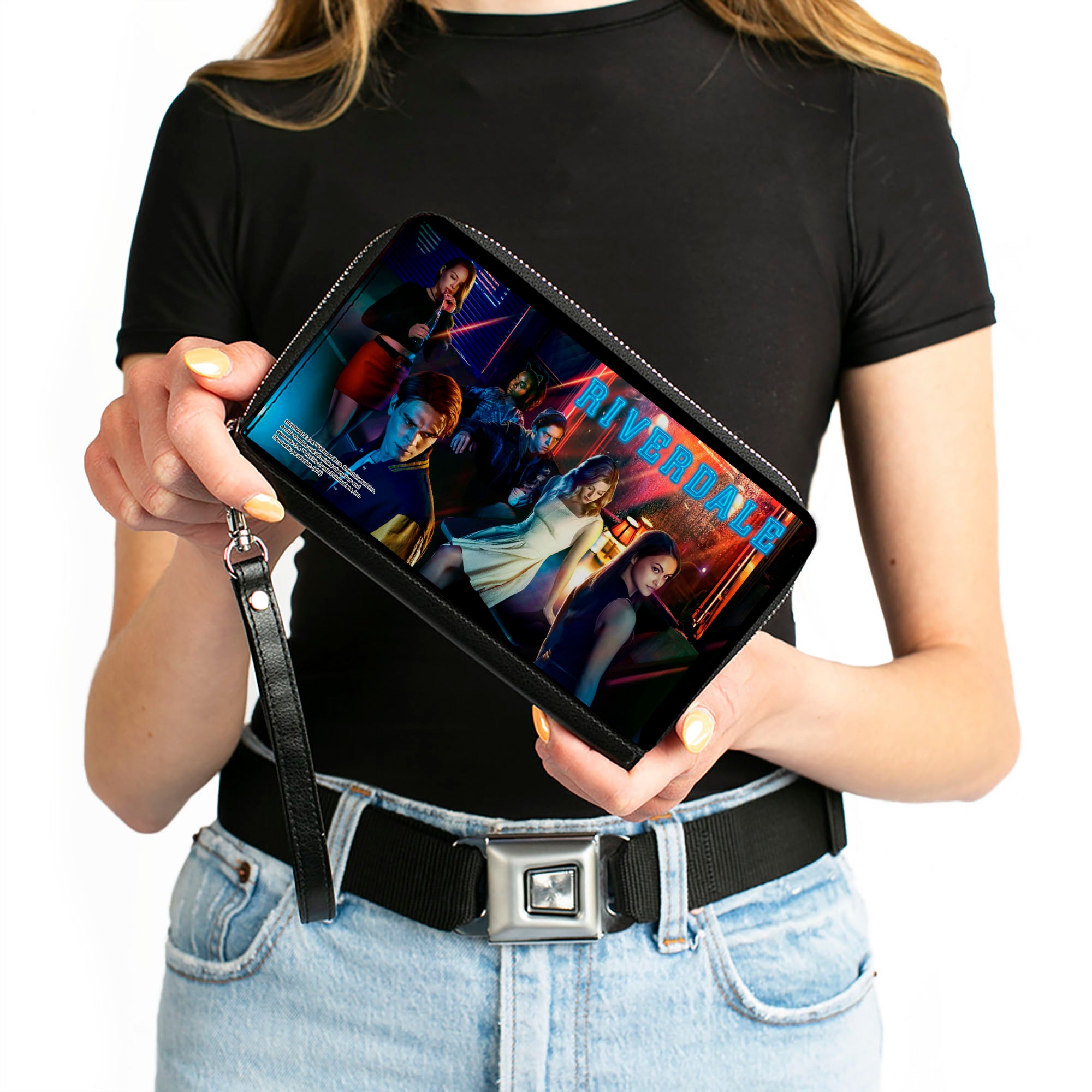 PU Zip Around Wallet Rectangle - RIVERDALE 6-Character Diner Group Pose Clutch Zip Around Wallets Riverdale   