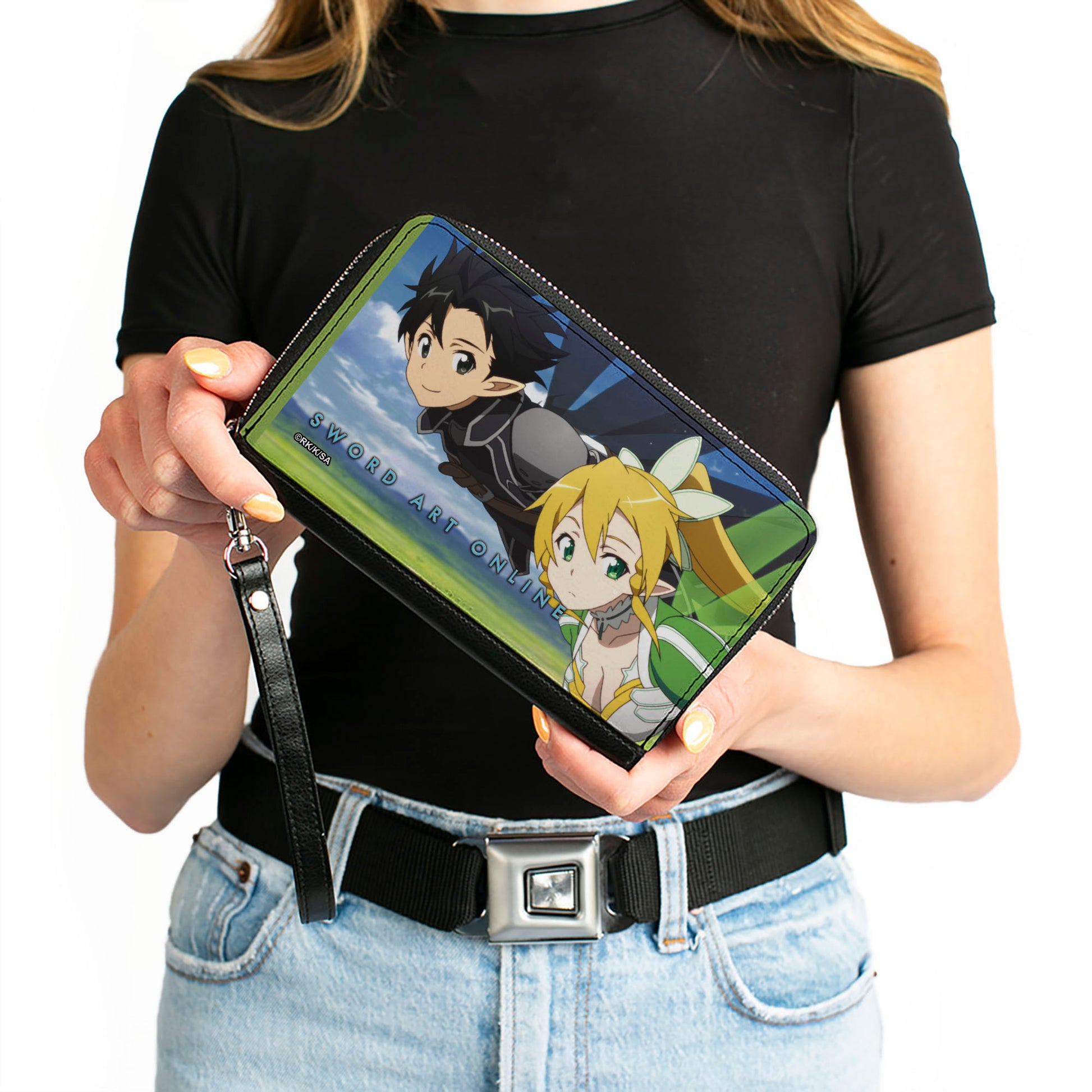 PU Zip Around Wallet Rectangle - SWORD ART ONLINE Kirito and Leafa Floating Scene Clutch Zip Around Wallets Sword Art Online