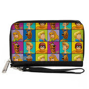 PU Zip Around Wallet Rectangle - Scooby Doo 5-Character Face Blocks Multi Color Clutch Zip Around Wallets Scooby Doo   
