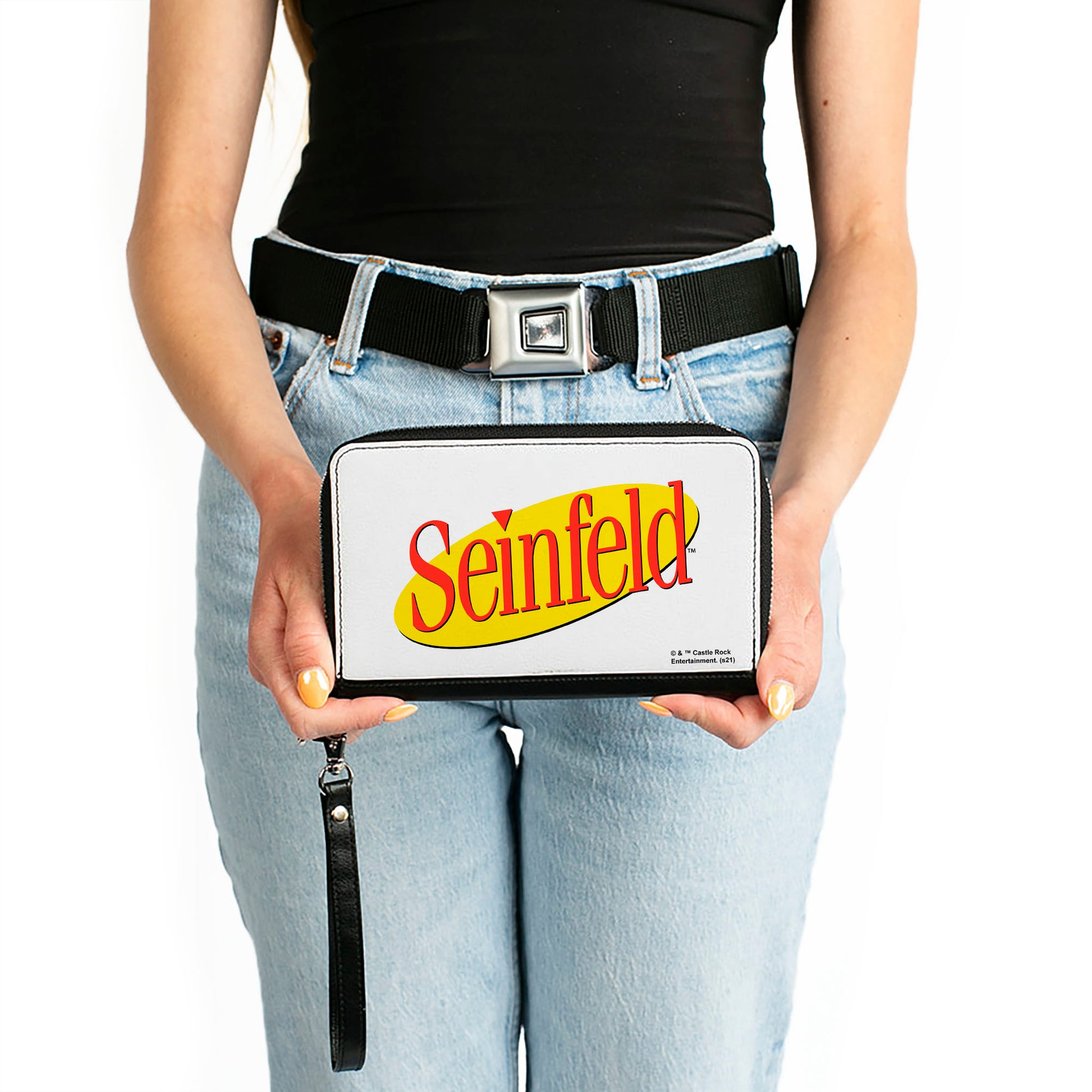 Women's PU Zip Around Wallet Rectangle - SEINFELD Spotlight Logo White Yellow Red Clutch Zip Around Wallets Seinfeld   