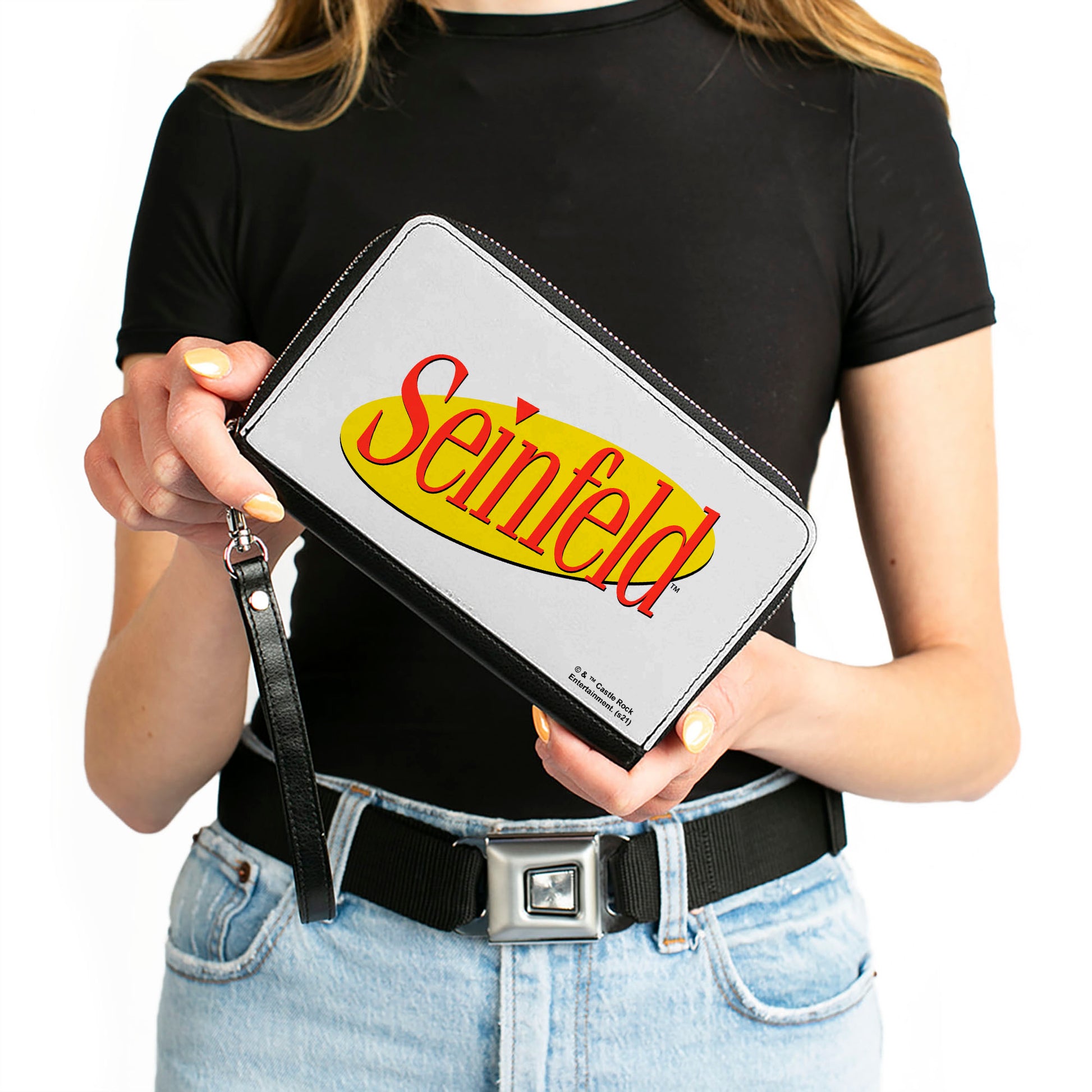 Women's PU Zip Around Wallet Rectangle - SEINFELD Spotlight Logo White Yellow Red Clutch Zip Around Wallets Seinfeld   