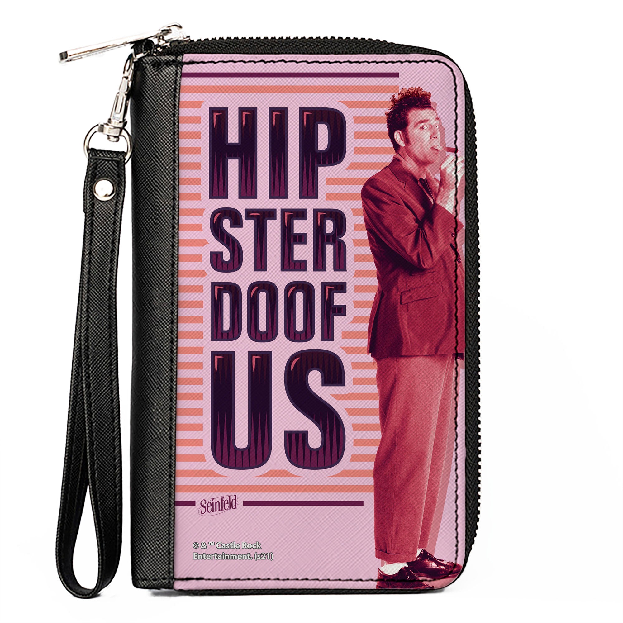 Women's PU Zip Around Wallet Rectangle - Seinfeld Cosmo Kramer HIPSTER DOOFUS Stripes Pose Pinks Purple Clutch Zip Around Wallets Seinfeld   