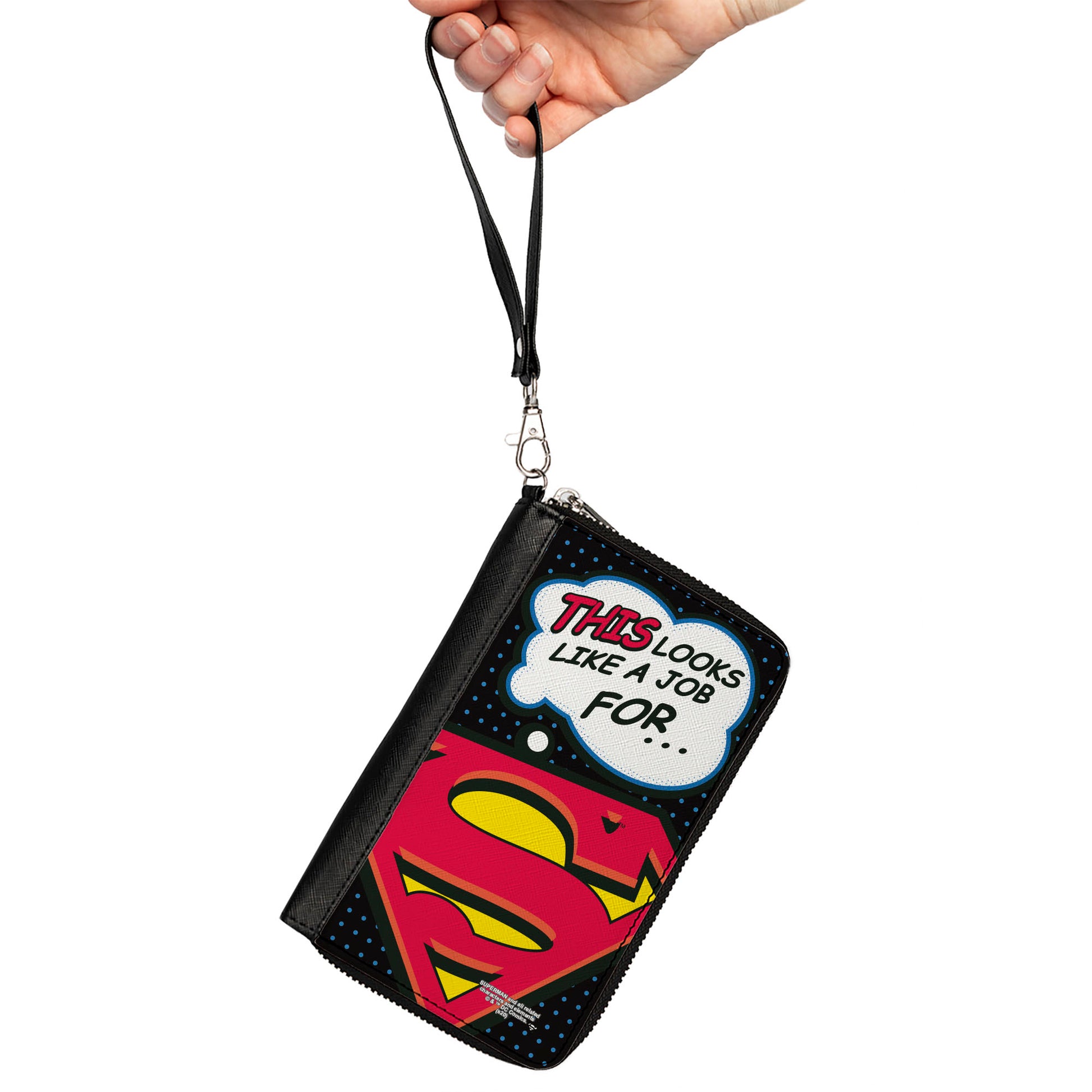 Women's PU Zip Around Wallet Rectangle - Superman Shield THIS LOOKS LIKE A JOB FOR...Superman Shield Halftone Black Blue Clutch Zip Around Wallets DC Comics   
