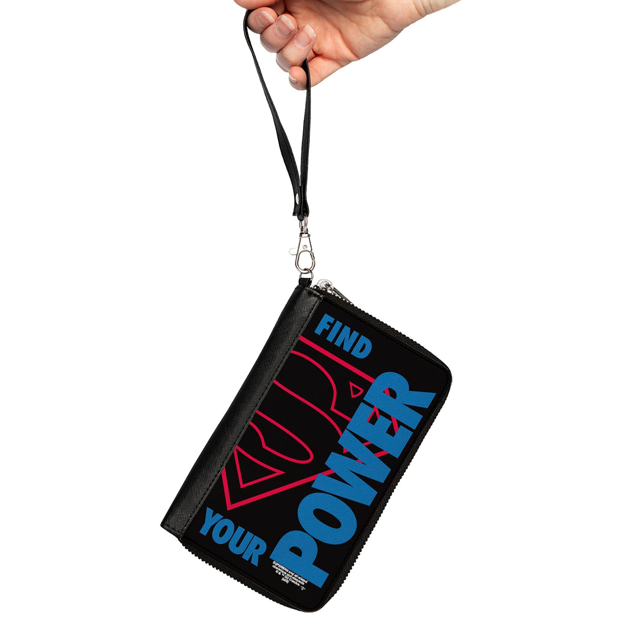 Women's PU Zip Around Wallet Rectangle - Superman Shield FIND YOUR POWER Black Red Blue Clutch Zip Around Wallets DC Comics   
