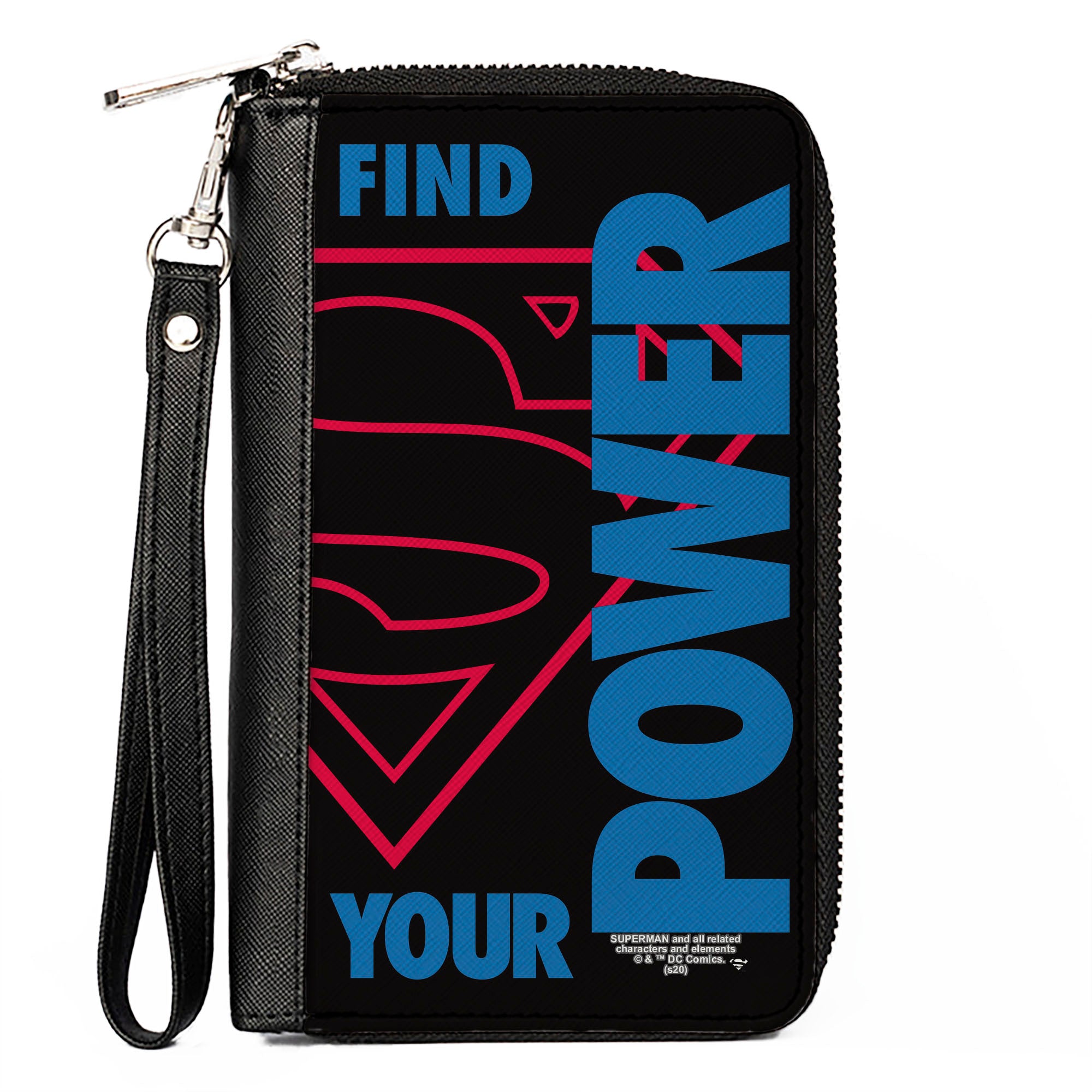 Women's PU Zip Around Wallet Rectangle - Superman Shield FIND YOUR POWER Black Red Blue Clutch Zip Around Wallets DC Comics   
