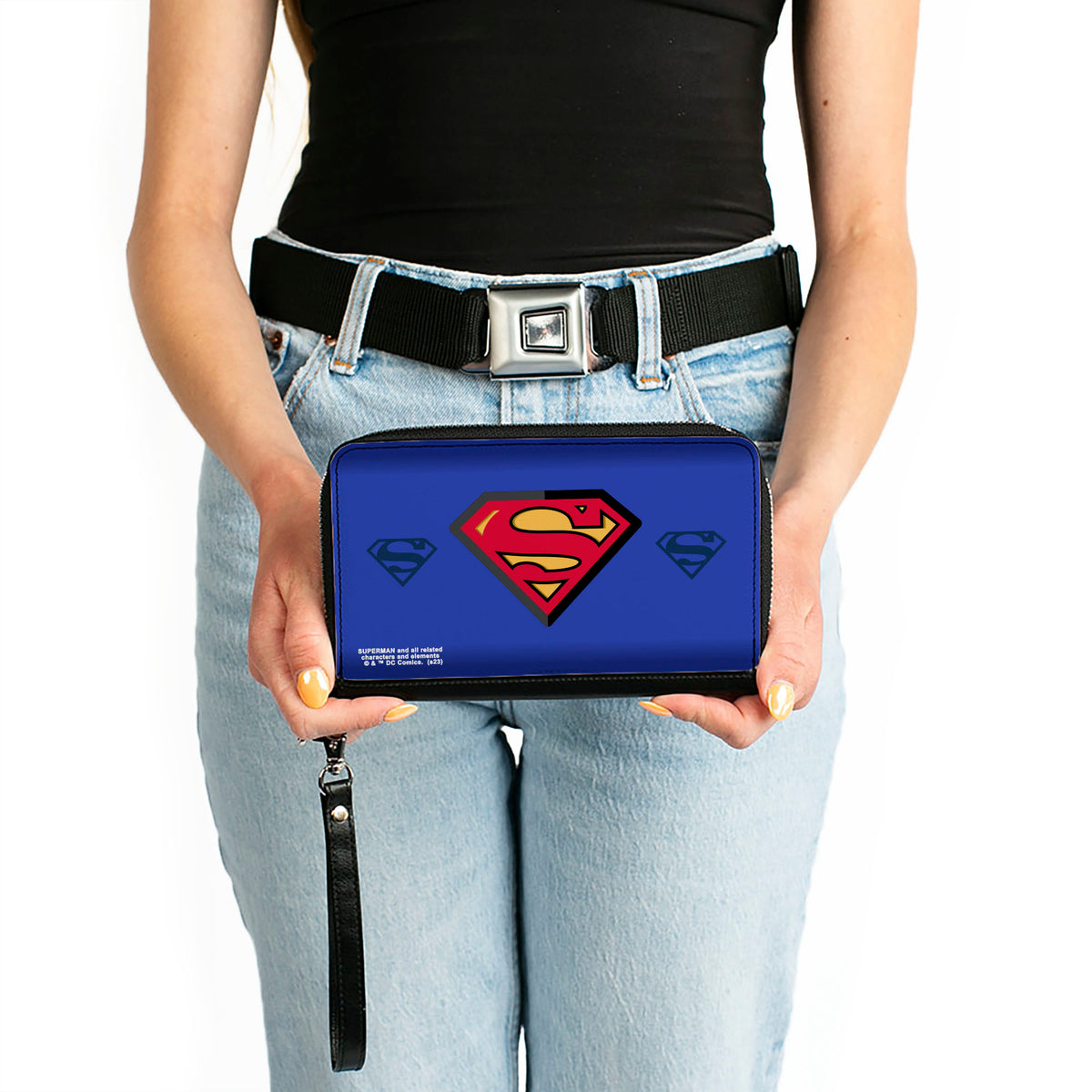 PU Zip Around Wallet Rectangle - Superman Power Up S-Shield Blues/Reds/Yellow