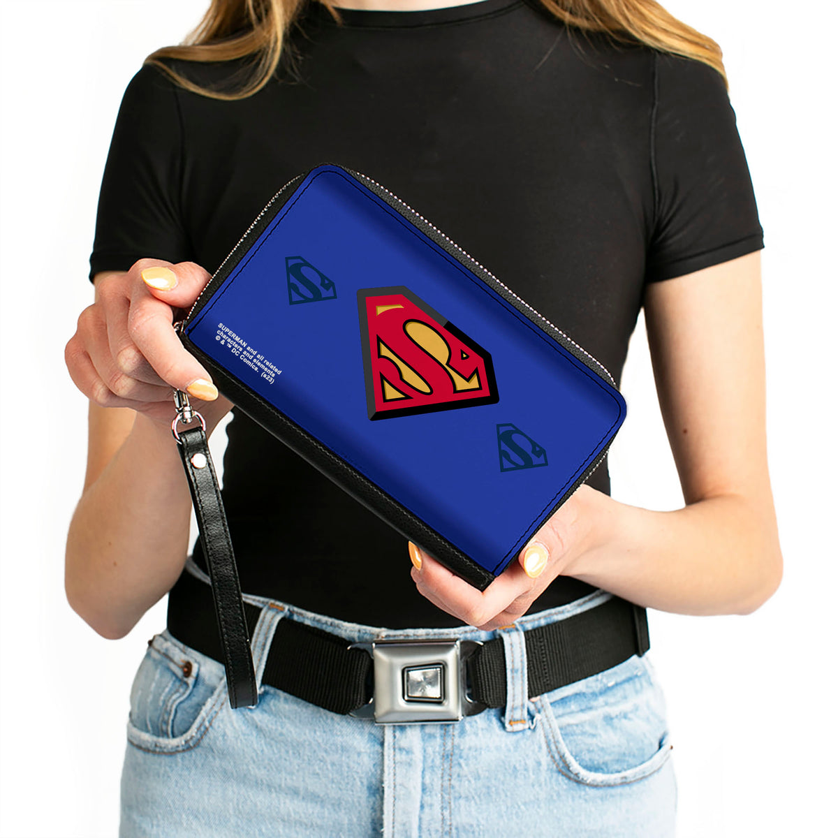 PU Zip Around Wallet Rectangle - Superman Power Up S-Shield Blues/Reds/Yellow