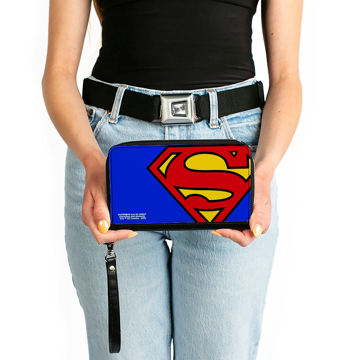 PU Zip Around Wallet Rectangle - Superman Shield Logo Slose-Up Blue/Red/Yellow