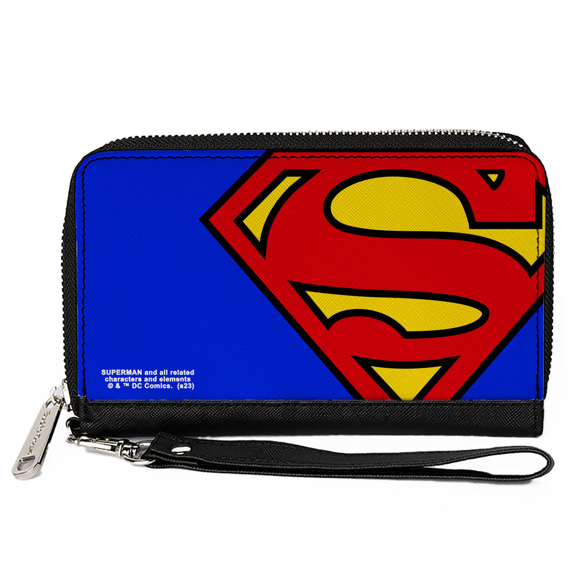 PU Zip Around Wallet Rectangle - Superman Shield Logo Slose-Up Blue/Red/Yellow