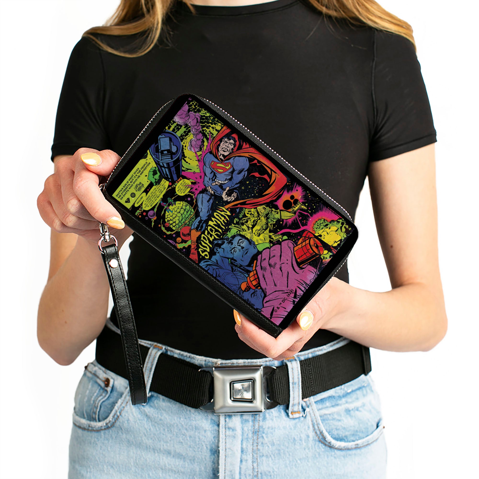 PU Zip Around Wallet Rectangle - Superman Last Son of Krypton Scenes Multi Color Clutch Zip Around Wallets DC Comics