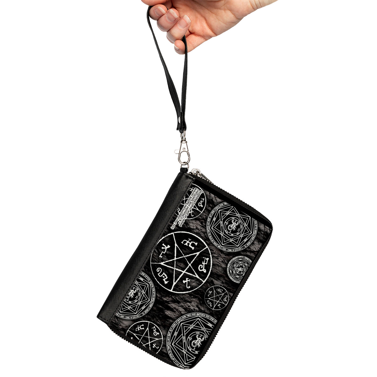 PU Zip Around Wallet Rectangle - Supernatural Devil's Trap Pentagrams Grays/Black/White