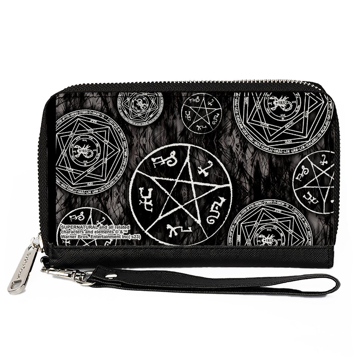 PU Zip Around Wallet Rectangle - Supernatural Devil's Trap Pentagrams Grays/Black/White Clutch Zip Around Wallets Supernatural