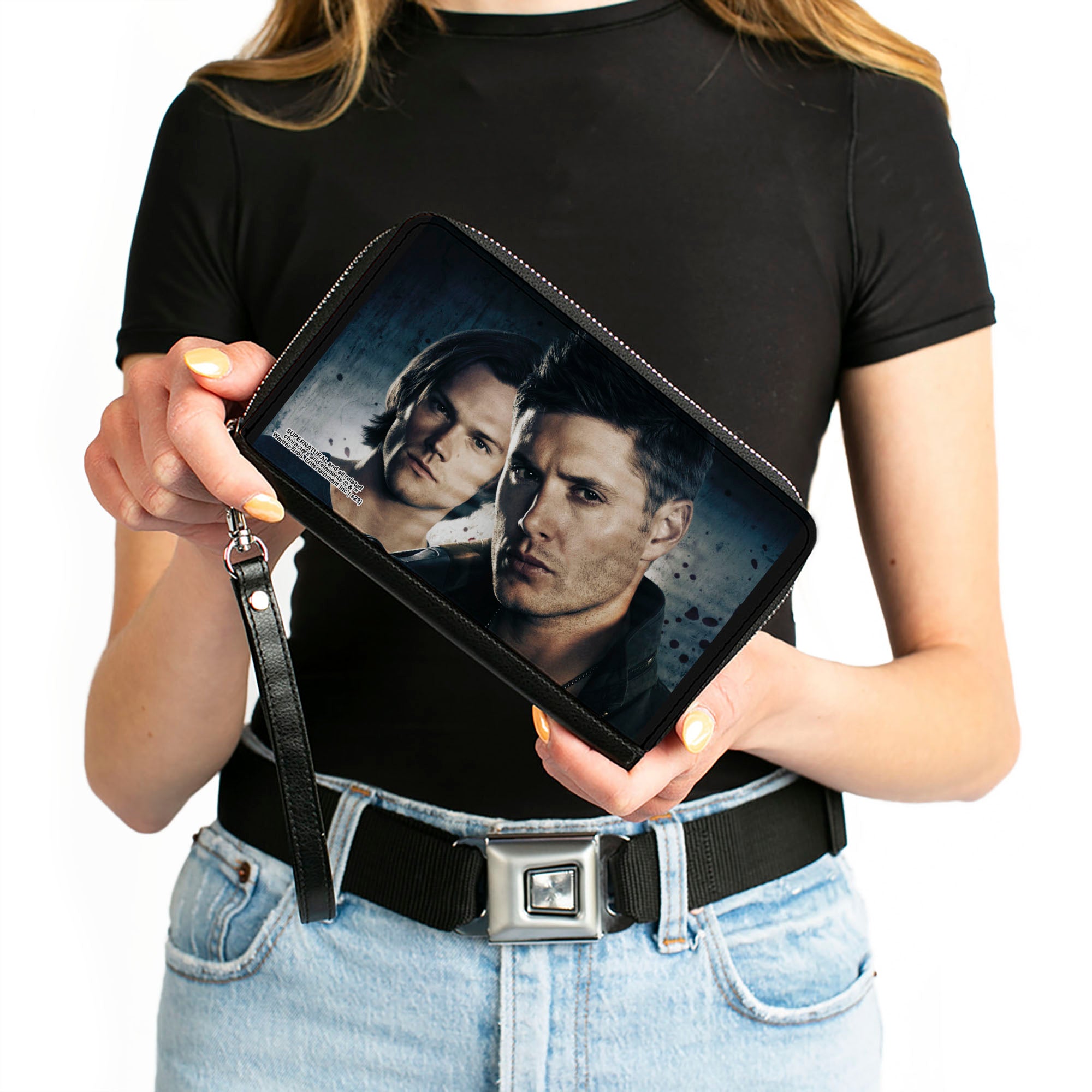 PU Zip Around Wallet Rectangle - Supernatural Winchester Brothers CLOSE-UP Pose Grays Clutch Zip Around Wallets Supernatural   