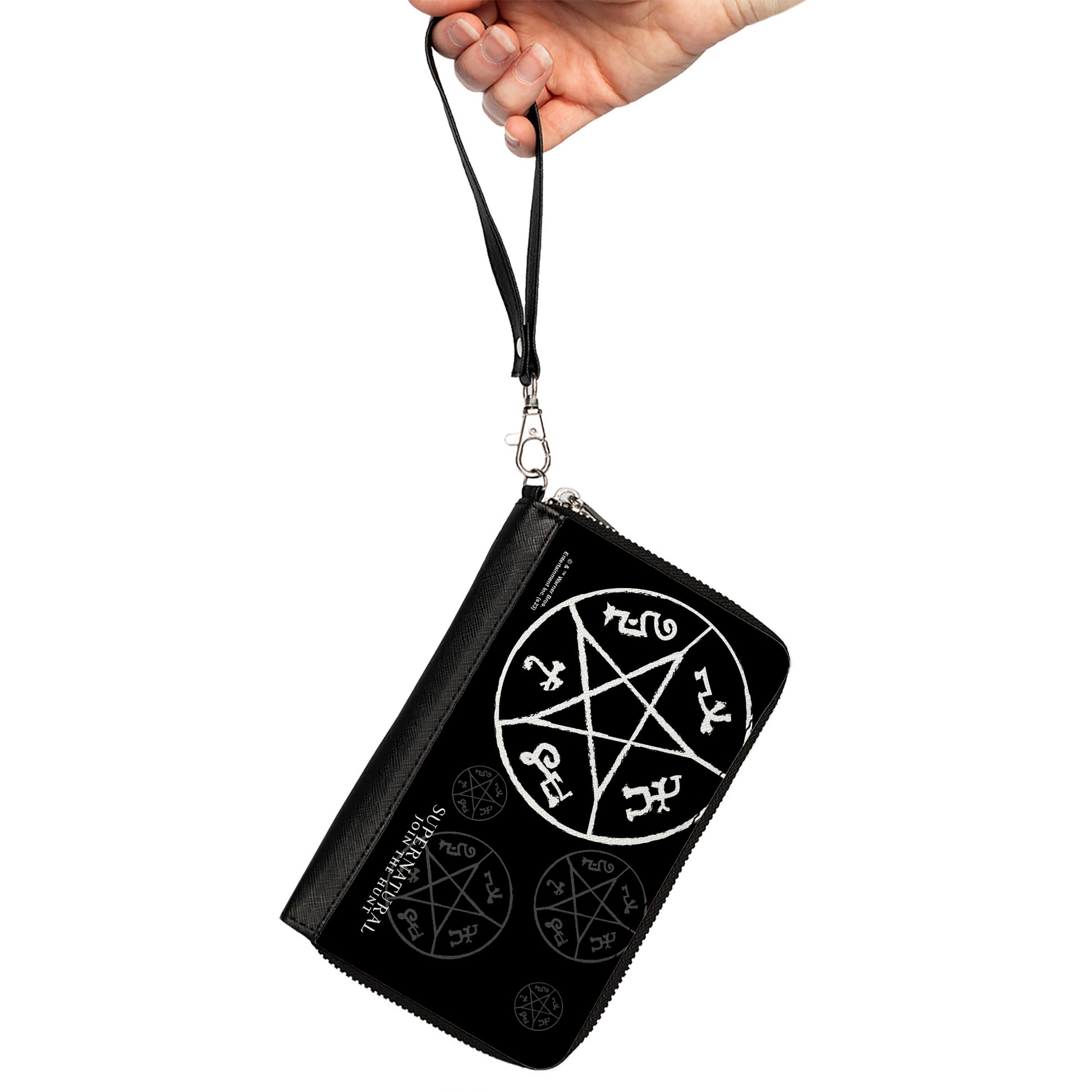 PU Zip Around Wallet Rectangle - Supernatural Devil's Trap Symbol Scattered Black/Gray/White Clutch Zip Around Wallets Supernatural   