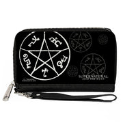 PU Zip Around Wallet Rectangle - Supernatural Devil's Trap Symbol Scattered Black/Gray/White Clutch Zip Around Wallets Supernatural   