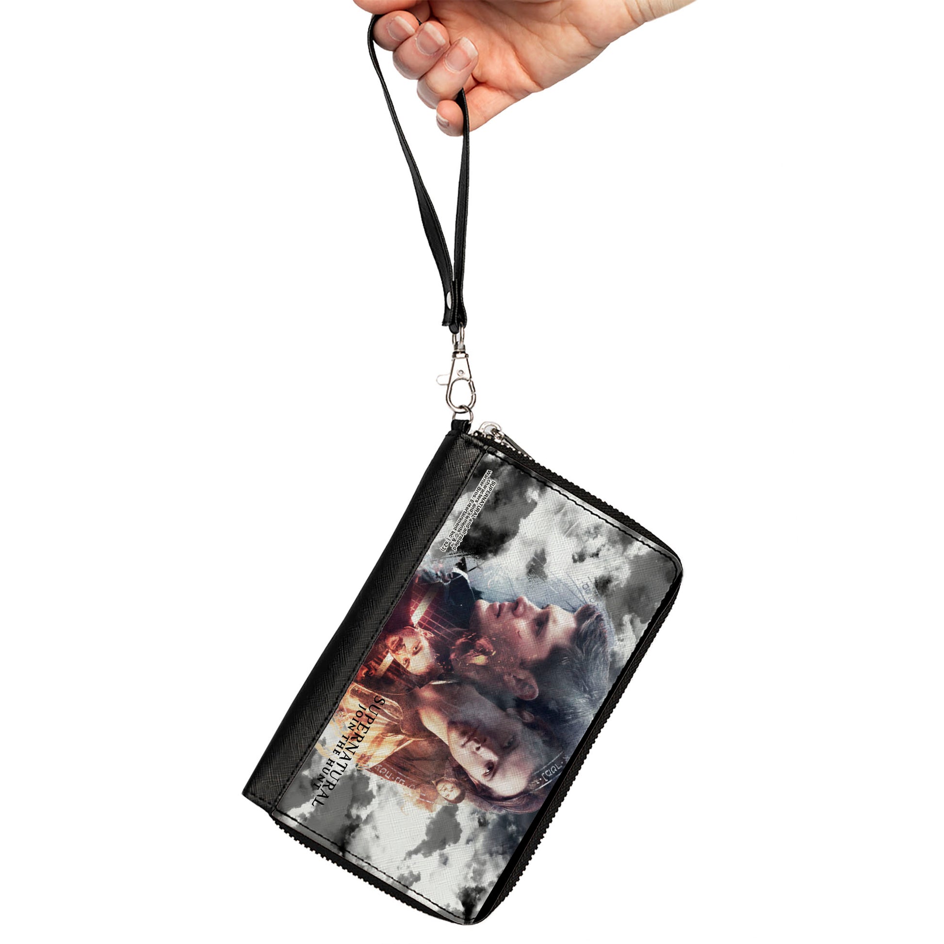 PU Zip Around Wallet Rectangle - Supernatural 4-Character Collage in Clouds Grays/Sepia Clutch Zip Around Wallets Supernatural   