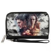 PU Zip Around Wallet Rectangle - Supernatural 4-Character Collage in Clouds Grays/Sepia Clutch Zip Around Wallets Supernatural   