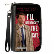 PU Zip Around Wallet Rectangle - Supernatural Castiel I'LL INTERROGATE THE CAT Black/Red/White Clutch Zip Around Wallets Supernatural   