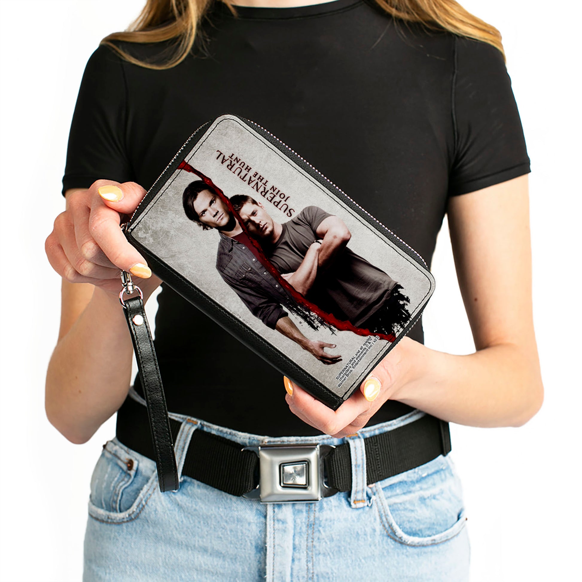 PU Zip Around Wallet Rectangle - SUPERNATURAL Winchster Brothers Divided Clutch Zip Around Wallets Supernatural   