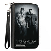 PU Zip Around Wallet Rectangle - SUPERNATURAL Winchster Brothers Black/White Clutch Zip Around Wallets Supernatural   