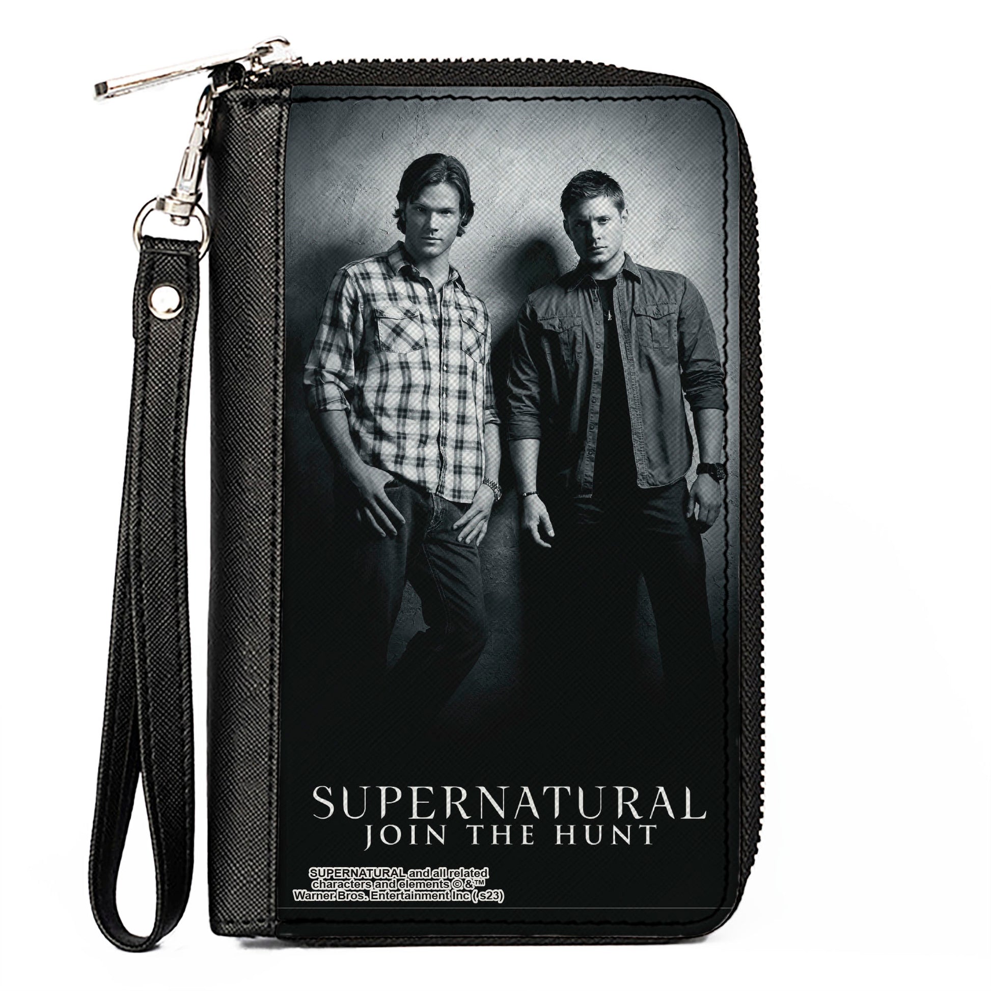 PU Zip Around Wallet Rectangle - SUPERNATURAL Winchster Brothers Black/White Clutch Zip Around Wallets Supernatural   