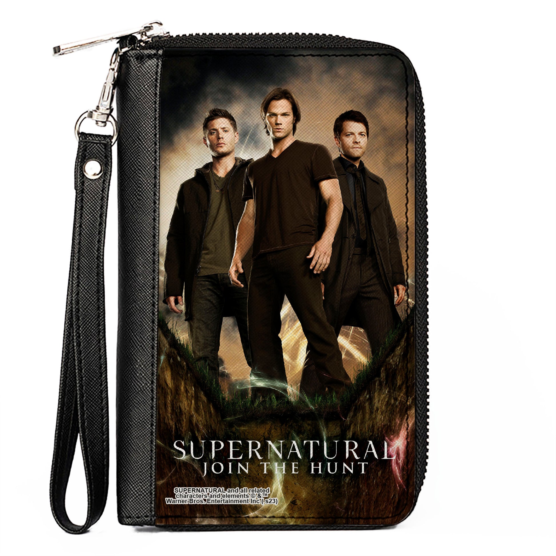 PU Zip Around Wallet Rectangle - SUPERNATURAL Dean, Sam & Castiel Standing Pose JOIN THE HUNT Clutch Zip Around Wallets Supernatural   