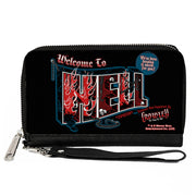 PU Zip Around Wallet Rectangle - Supernatural Crowley WELCOME TO HELL Flames Skulls and Chains Black/Blue/Red/White Clutch Zip Around Wallets Supernatural   