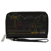 PU Zip Around Wallet Rectangle - SOUTH PARK Boys at Bus Line Silhouette Black/Multi Color Clutch Zip Around Wallets South Park