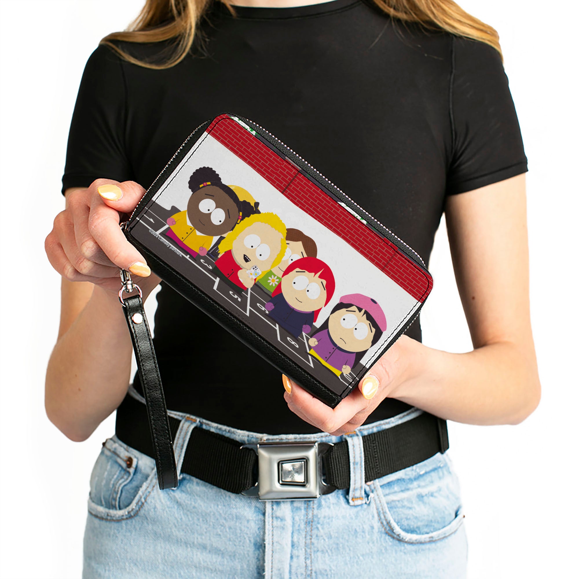 PU Zip Around Wallet Rectangle - South Park Girls Deep Learning Hopscotch Group Scene Clutch Zip Around Wallets South Park