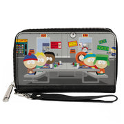 PU Zip Around Wallet Rectangle - South Park Boys Group Cafeteria Table Scene Clutch Zip Around Wallets South Park