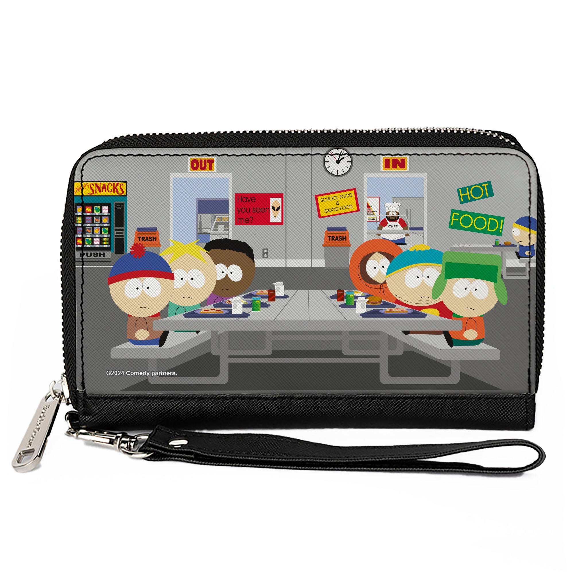 PU Zip Around Wallet Rectangle - South Park Boys Group Cafeteria Table Scene Clutch Zip Around Wallets South Park
