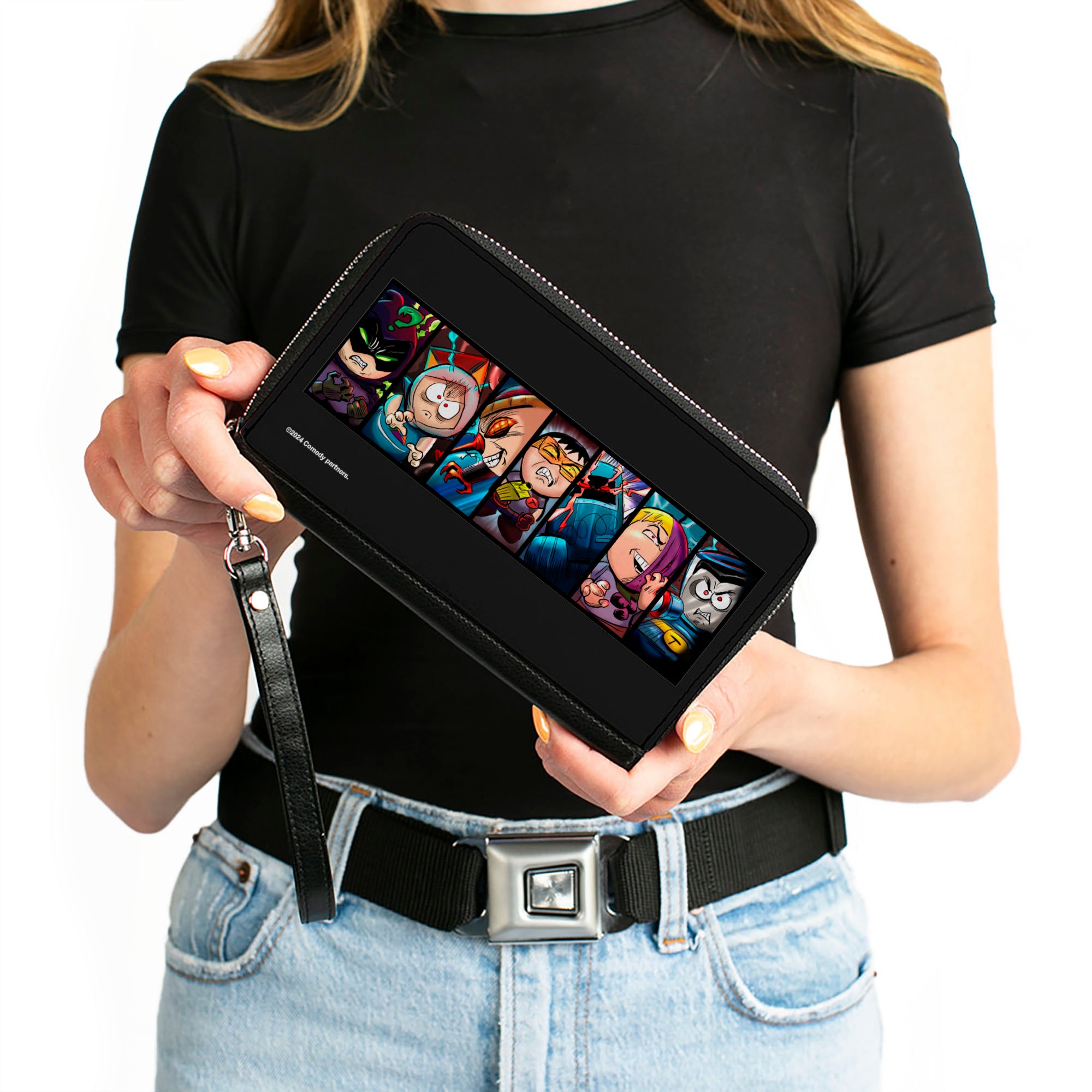 PU Zip Around Wallet Rectangle - South Park the Fracture but Whole Player Pose Blocks Black Clutch Zip Around Wallets South Park