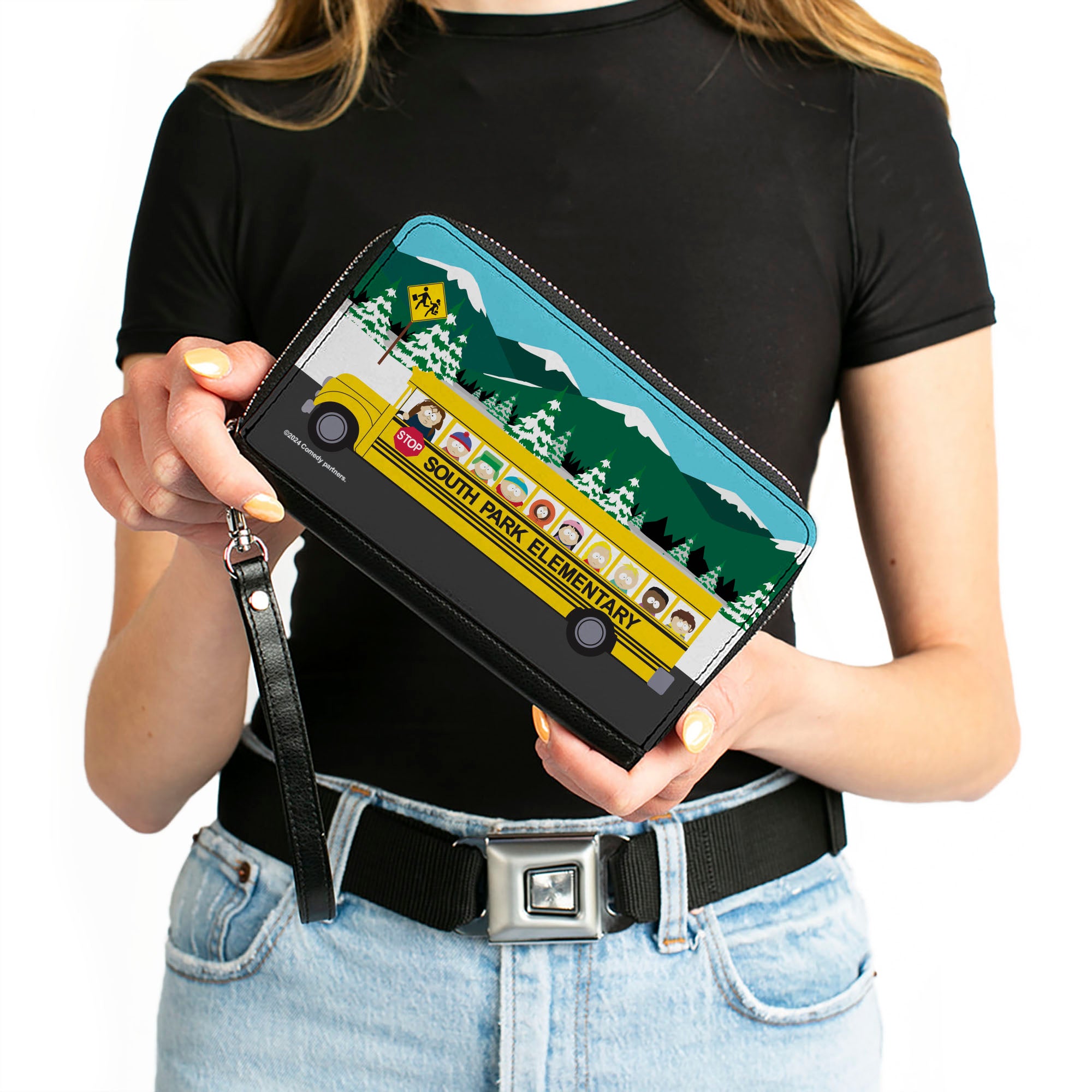 PU Zip Around Wallet Rectangle - SOUTH PARK ELEMENTARY School Bus Character Group Scene Clutch Zip Around Wallets South Park