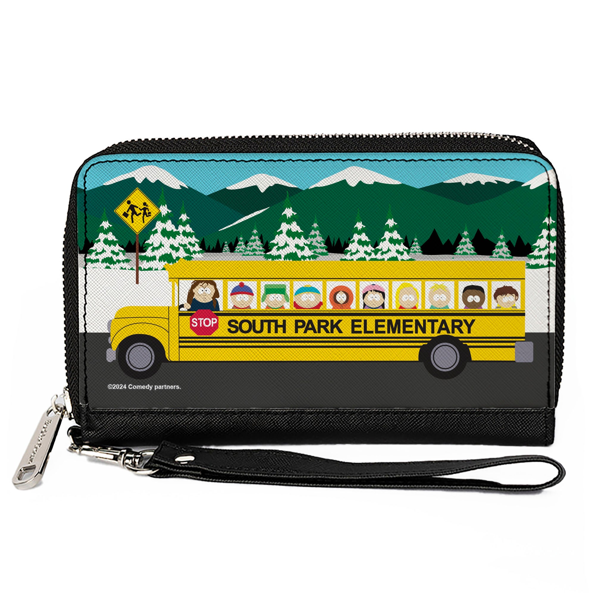 PU Zip Around Wallet Rectangle - SOUTH PARK ELEMENTARY School Bus Character Group Scene Clutch Zip Around Wallets South Park