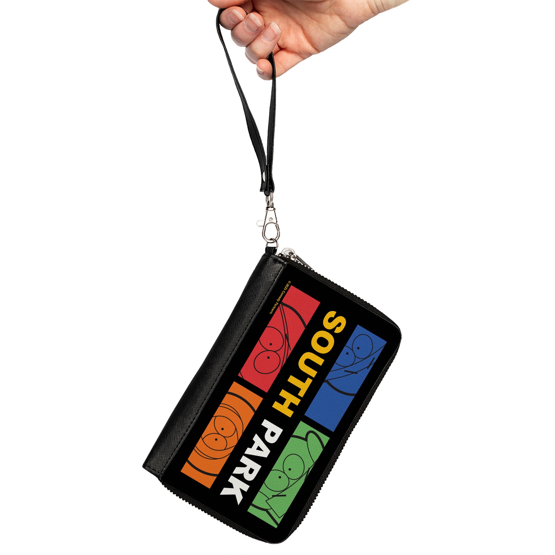 PU Zip Around Wallet Rectangle - SOUTH PARK Boys Face Blocks and Text Black/Multi Color Clutch Zip Around Wallets South Park