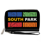 PU Zip Around Wallet Rectangle - SOUTH PARK Boys Face Blocks and Text Black/Multi Color Clutch Zip Around Wallets South Park