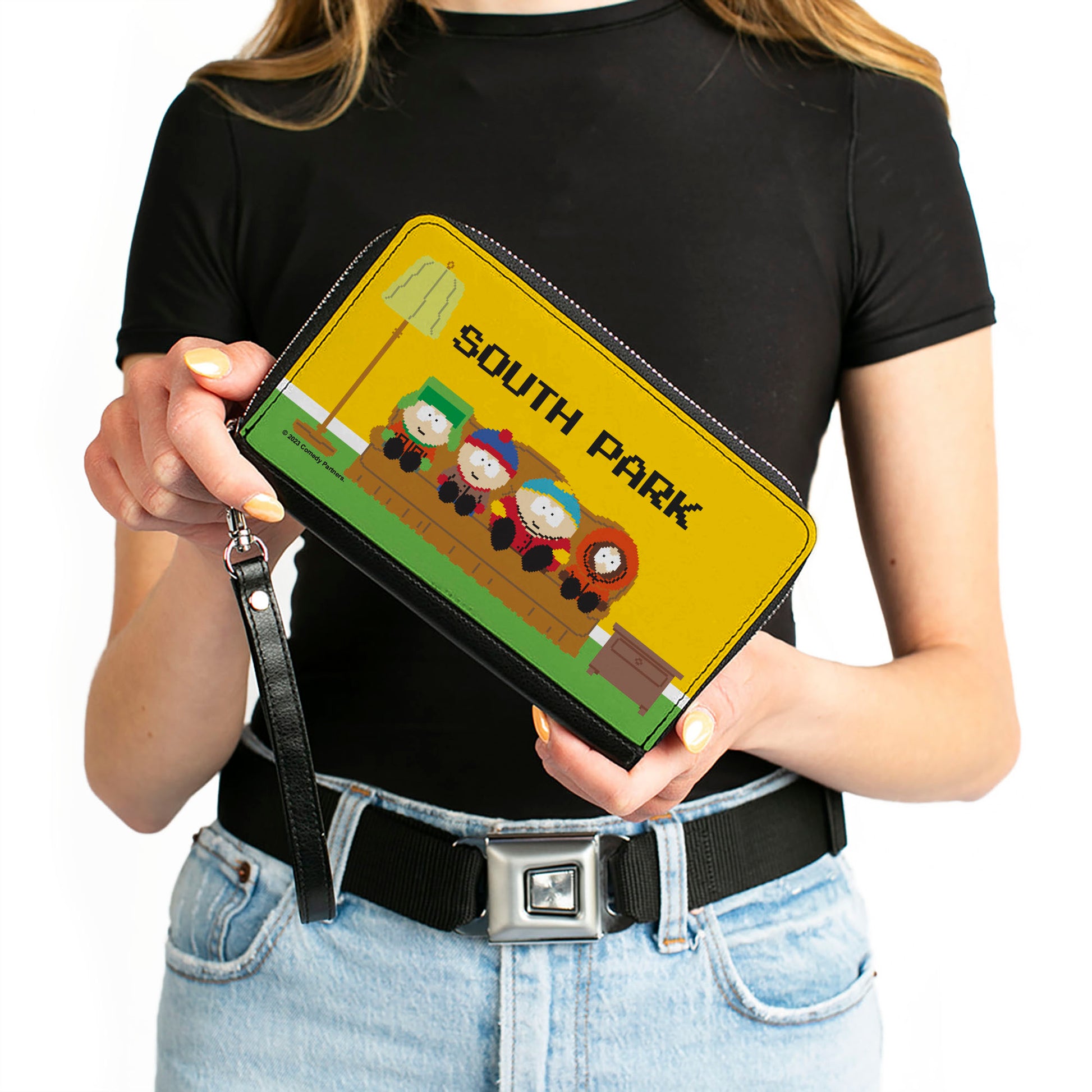 PU Zip Around Wallet Rectangle - SOUTH PARK Boys 8-Bit Couch Pose Yellow Clutch Zip Around Wallets South Park